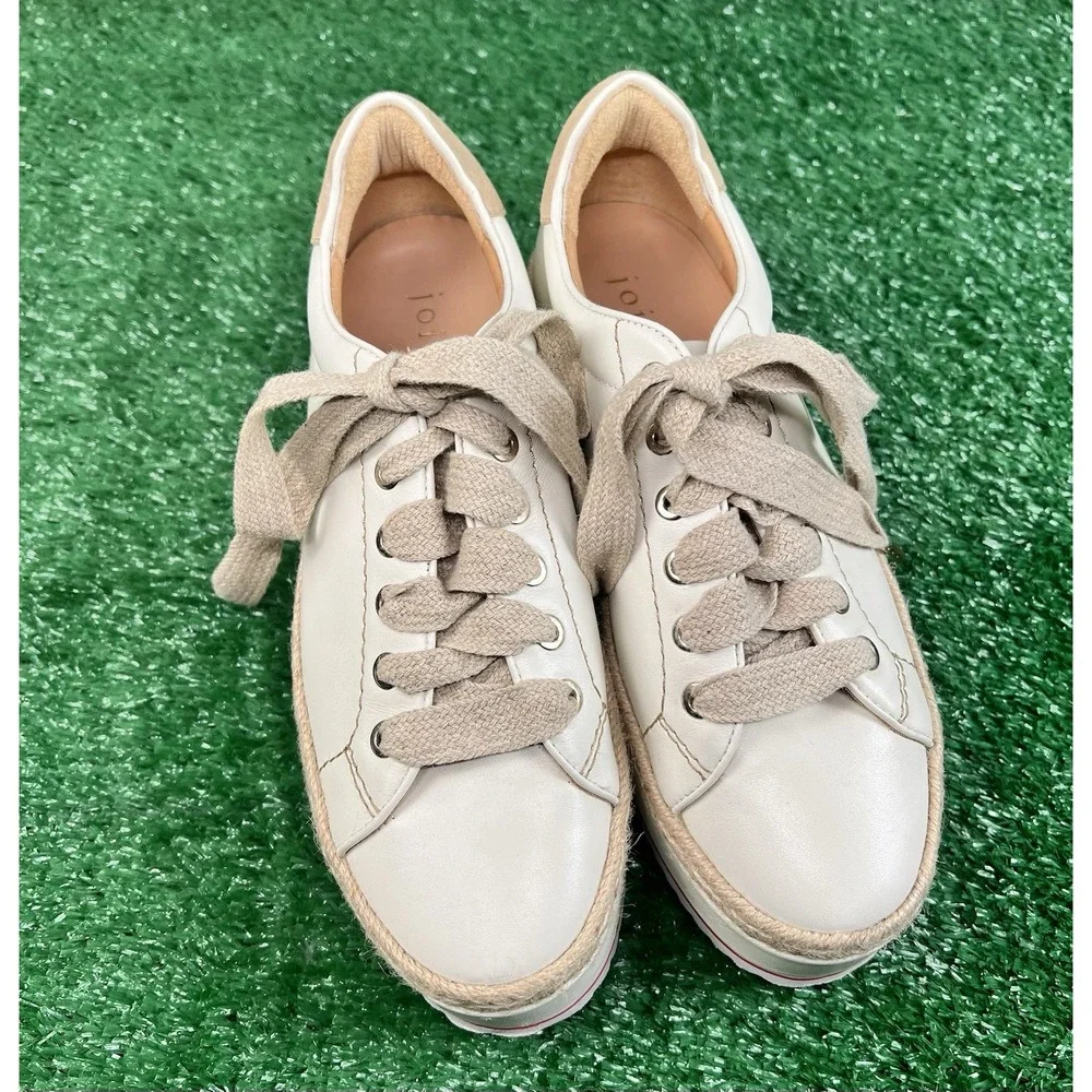 Joie Dabnis Lace-Up Platform Sneakers in White Leather Jute Espadrille Shoe SZ 8